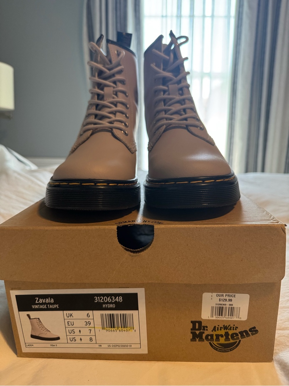 Dr. Martens Zavala Combat Boots Taupe with Black Soles